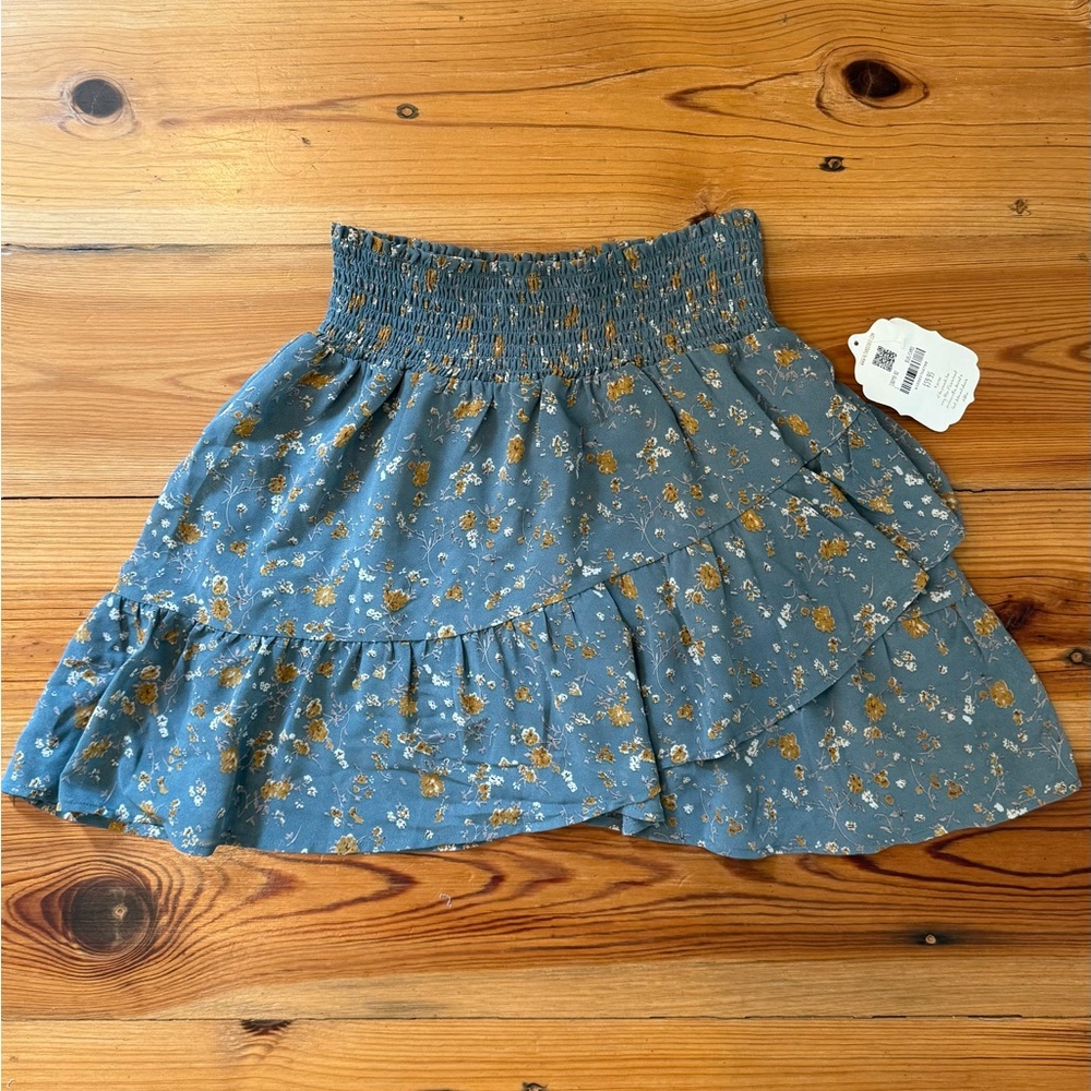 Altar'd State Blue Floral Tiered Ruffle Mini Skirt